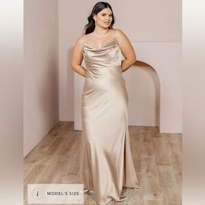 Revelry Skye Satin Dress In Gold Champagne Size 6 Petite